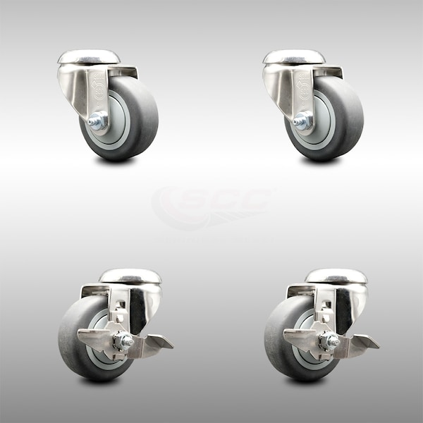 Service Caster 3 Inch 316SS Thermoplastic Rubber Wheel Swivel Bolt Hole Caster Brakes SCC, 2PK SCC-SS316BH20S314-TPRB-2-TLB-2 - main